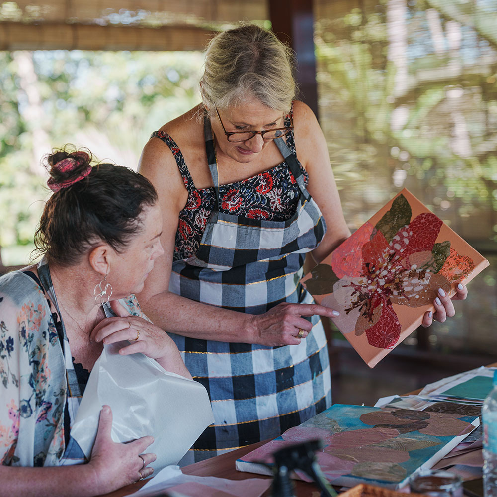 Reflecting on “Balinese Blooms: Gelli Plate Printing and Collage Exploration”